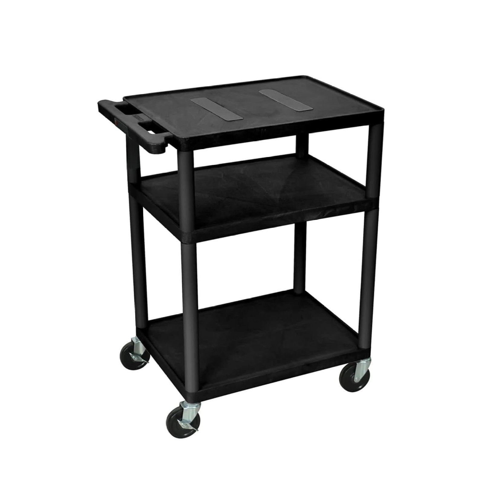 Black Molded Plastic 3-Shelf AV Cart with Wheels