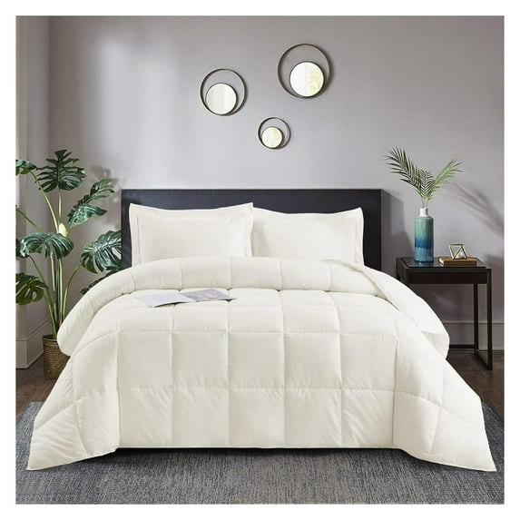 saney 3pc Down Alternative Comforter Set - All Season Reversible Comforter with Two Shams - Quilted Duvet Insert with Corner Tabs - Box Stitched - Super Soft, Fluffy (Full/Queen, Ivory)