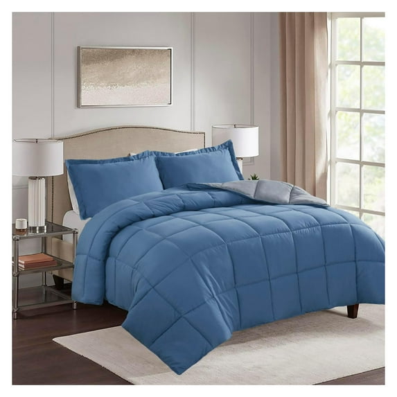 saney 3pc Dusty Blue King Size Comforter Set - All Season Reversible Down Alternative Comforter with Sham - Quilted Duvet Insert with Corner Tabs - Box Stitched - Breathable, Soft, Fluffy
