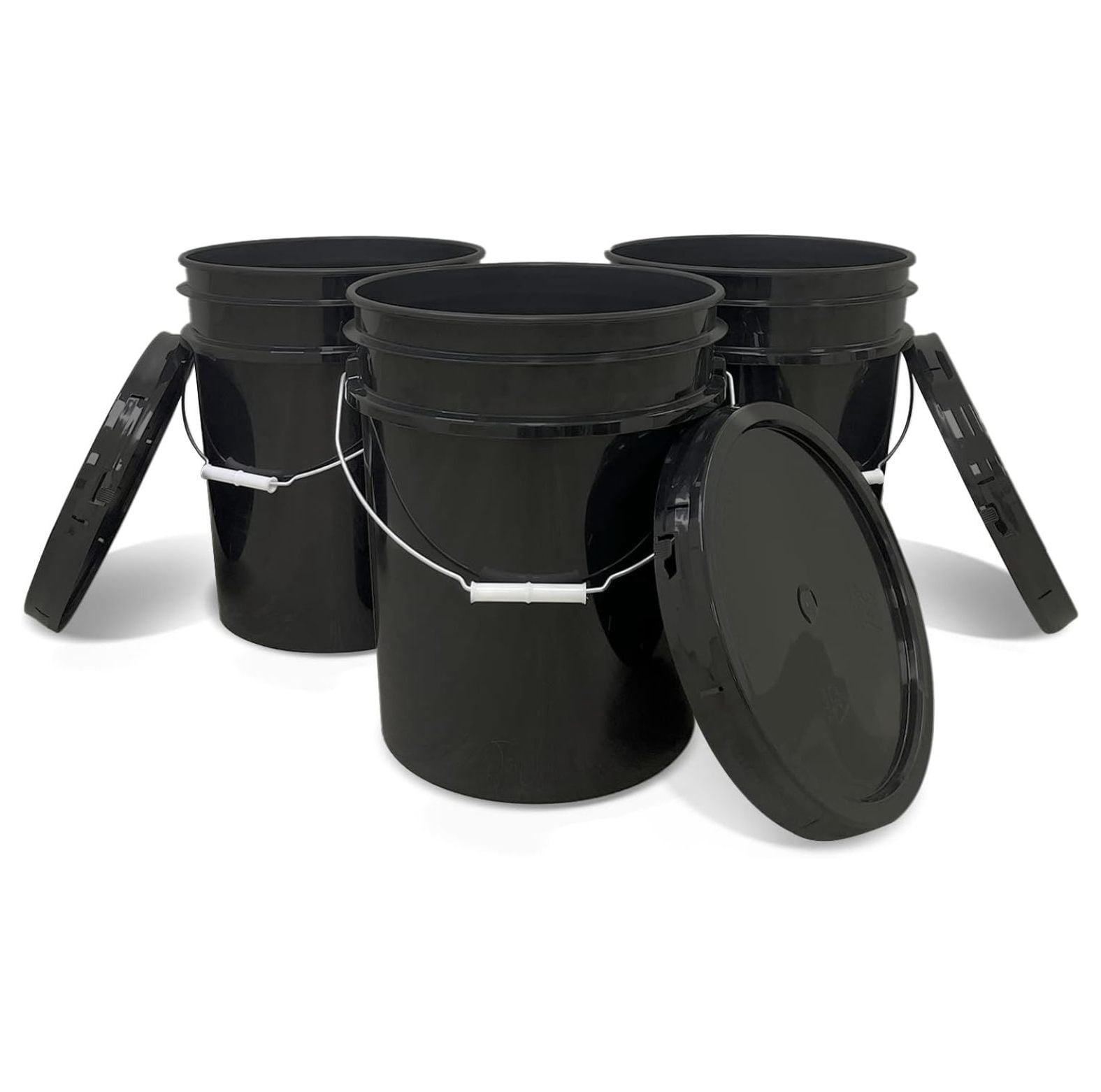 saney, 5 Gallon Plastic Bucket with Airtight Lid I Food Grade Bucket | Black | BPA- I Heavy Duty 90 Mil All Purpose Pail Reusable I Made in USA | 3 Count