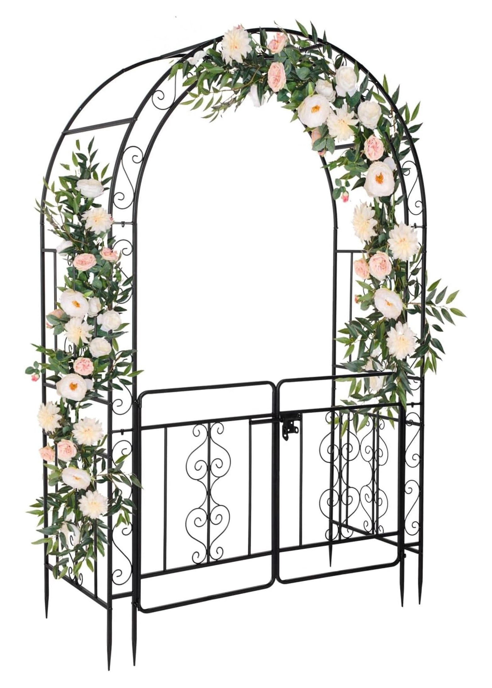 saney 7FT Garden Arch Arbor with Entry Door, Heavy Duty Metal Arbour ...