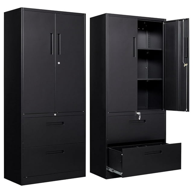 saney Black Metal Storage Cabinet with Drawer and Shelf, 71