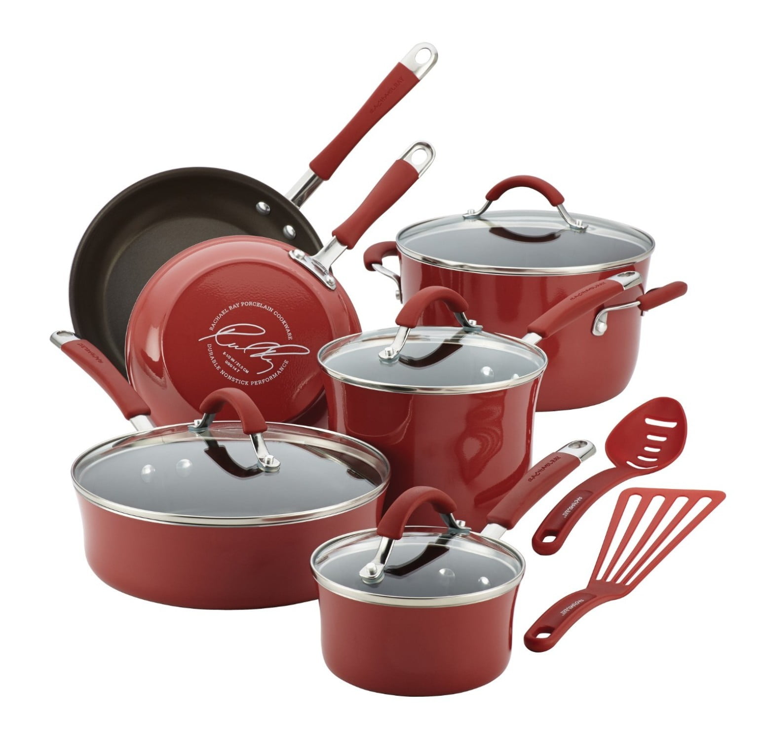 Cranberry Red 12-Piece Nonstick Aluminum Cookware Set