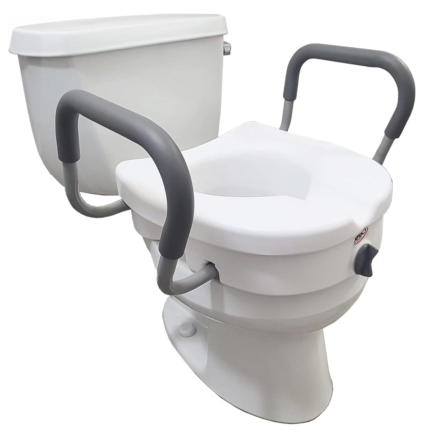 saney EZ Lock Raised Toilet Seat With Handles, 5" Toilet Seat Riser with Arms, Fits Most