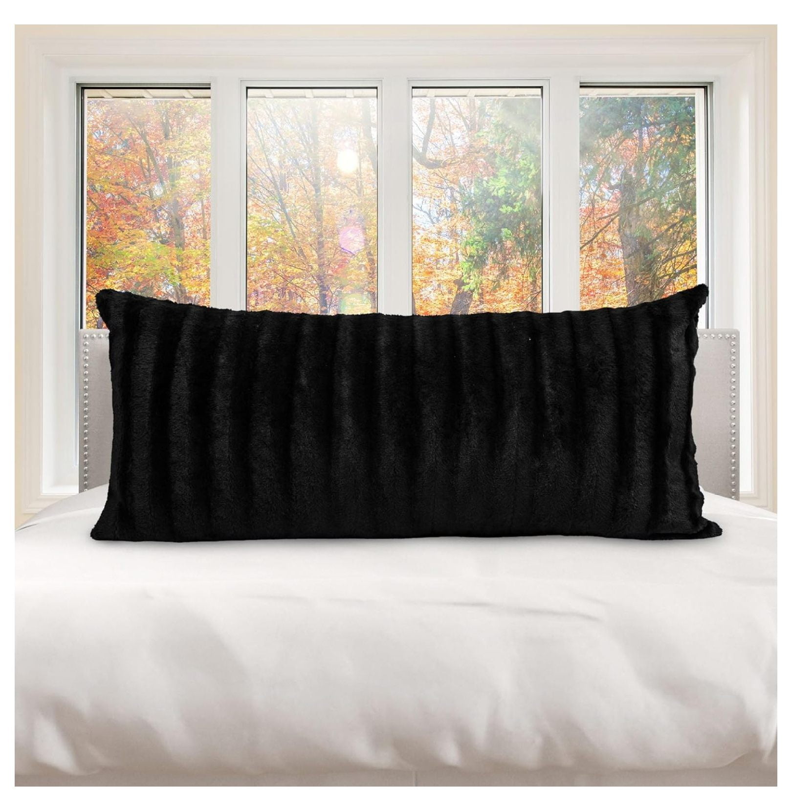 saney Faux Fur Long Body Pillow Accent Throw Pillow for Bed and Couch Machine Washable Black 18 x 40 Walmart