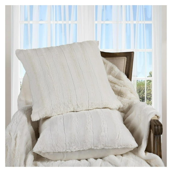 saney Faux Fur Throw Pillows for Couch with Inserts Included - Decorative Furry Sofa Pillows - 20" x 20" - White (Set of 2)