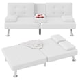 thumbnail image 1 of saney Futon Sofa Bed Modern Folding Futon Set Faux Leather Convertible Recliner Lounge for Living Room with 2 Cup Holders, Removable Armrests (Faux Leather, White), 1 of 7