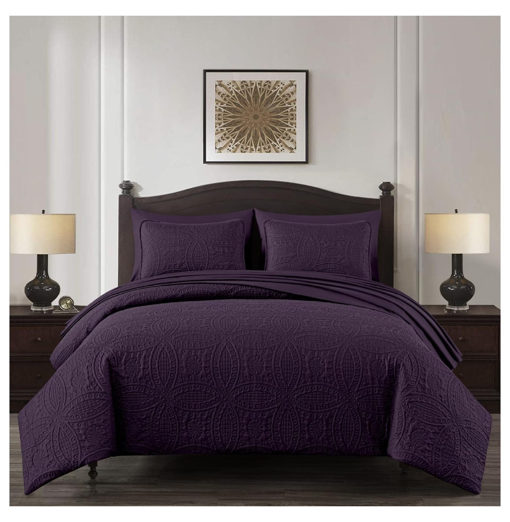 saney Liam Purple King Size Bed in a Bag Comforter Set - 7 Pieces Coin Pattern Lightweight Comforter with Bed Sheets, Pillowcases & Shams Bedding Set for All
