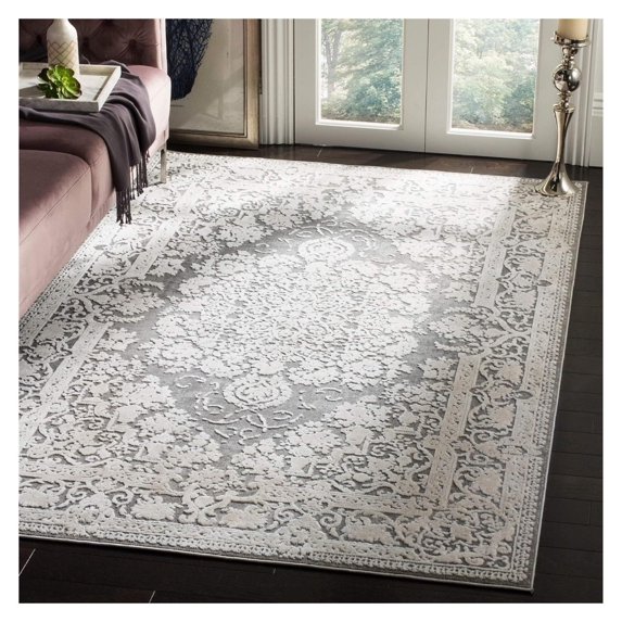 saney Reflection Collection Area Rug - 8' x 10', Dark Grey & Cream, Vintage Distressed Design, Non-Shedding & Easy Care, Ideal for High Traffic Areas in Living Room, Bedroom (RFT664B)