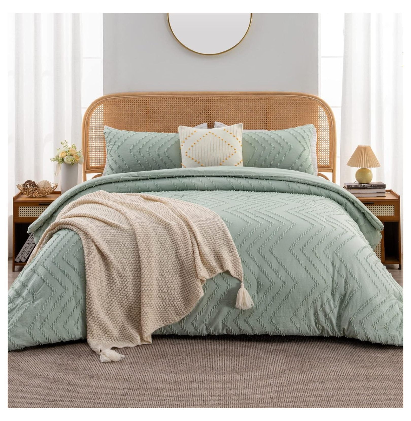 saney Sage Green California King Comforter Set, 3 Pieces Cal King