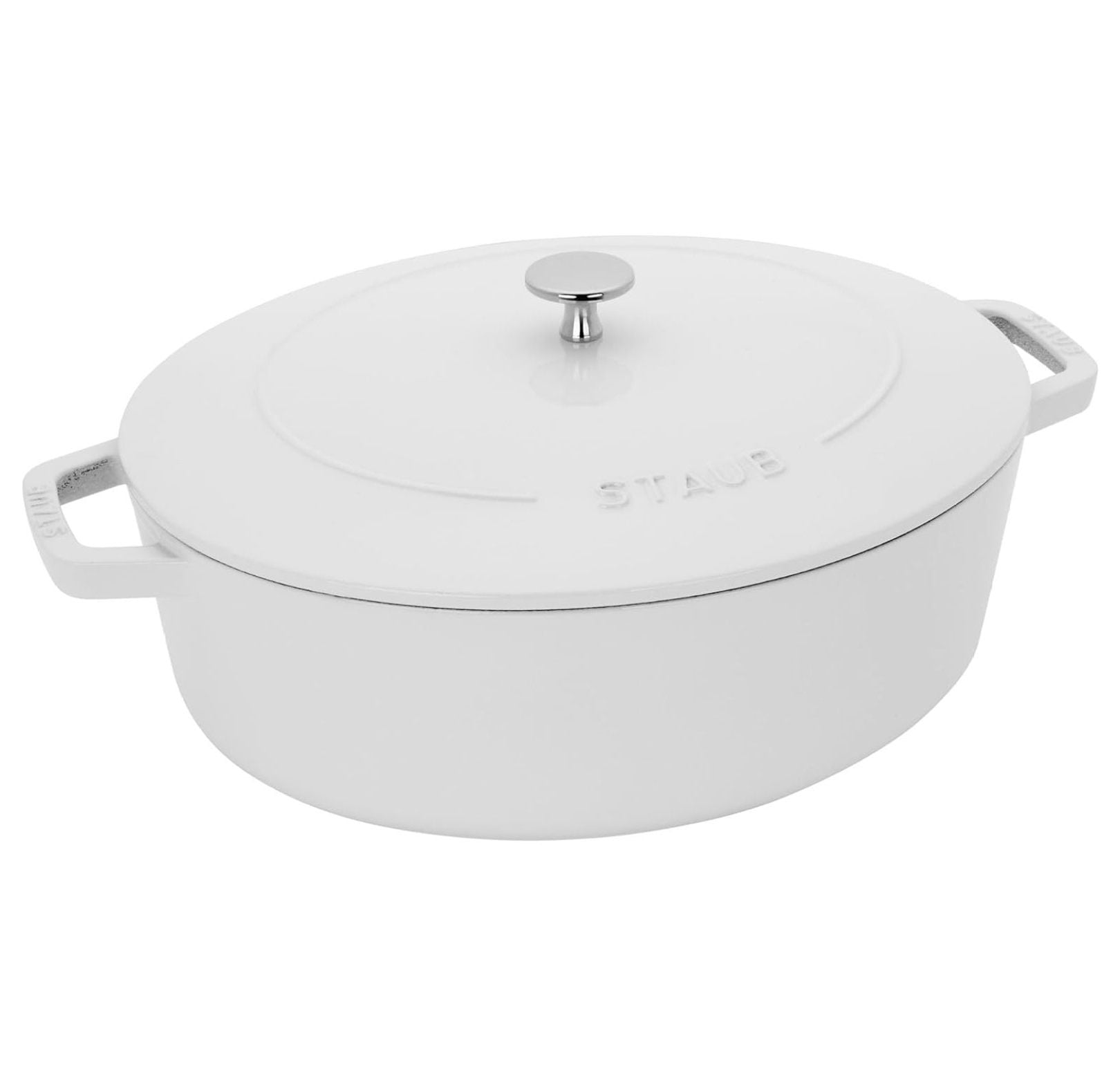 saney Specialty Shaped Cast Iron 6.25qt Shallow Oval Dutch OvenWhite