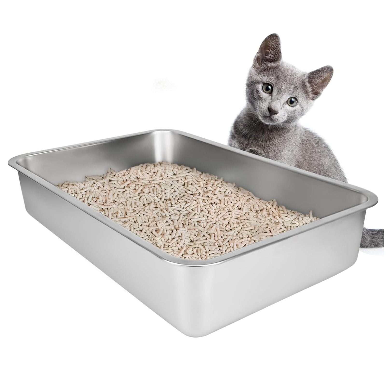 saney Stainless Steel Cat Litter Box, Large Metal Litter Box for Cats