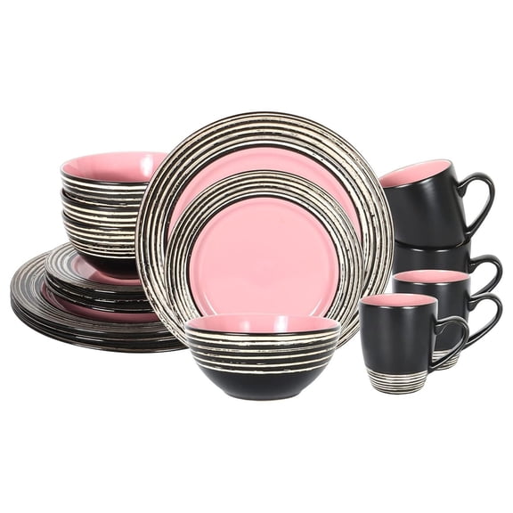 saney, Stoneware Handcrafted Tree Effected Glaze Dinnerware Set (Rose, Service for 4-16pc Set)
