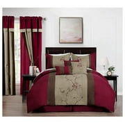 saney Vienna 7-Piece Embroidered Floral Comforter Set (Full, Burgundy Taupe Brown)