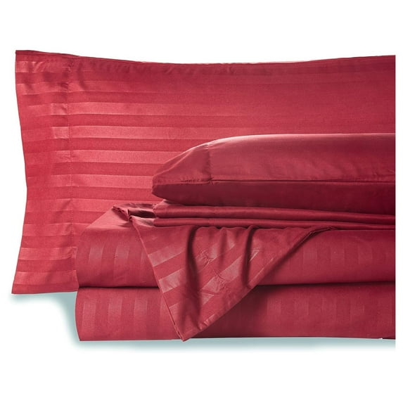 saney XL Stripe Sheet Set - Luxury Hotel 1800 Premier Bedding Sheets & Pillowcases - Ultra Soft Breathable & Cooling Bed Sheets - Wrinkle Resistant - 4 Piece Set - XL, Burgundy