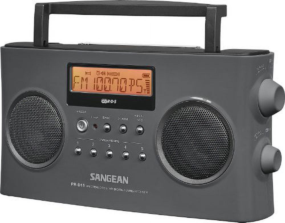 sangean pr-d15 fm-stereo/am rechargeable portable radio with handle (gray) - image 1 of 2