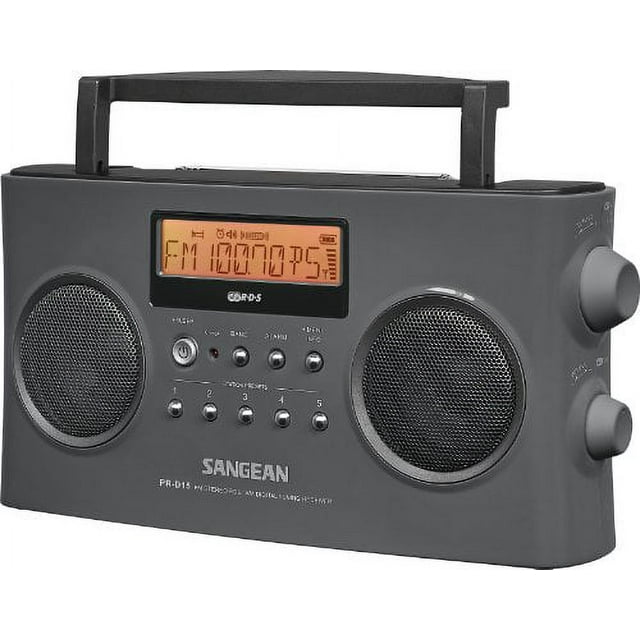 sangean pr-d15 fm-stereo/am rechargeable portable radio with handle (gray)
