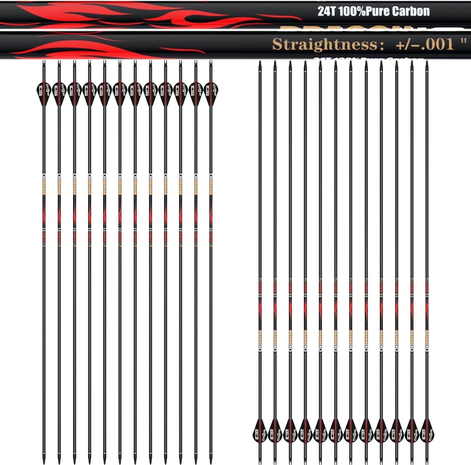 Sanlida, 300Spine Arrows, 24 pcs, Pure Carbon, 32 Inch
