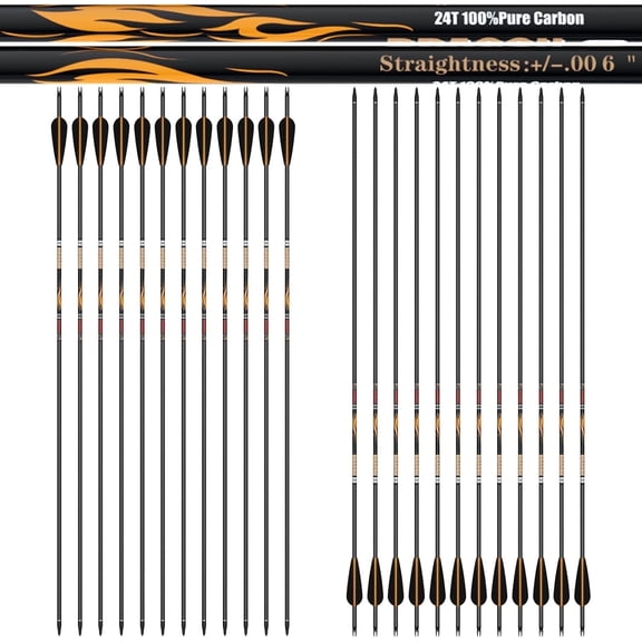 sanlida 24 PCs, 100% Pure Carbon Arrows, 0.006'' Straightness, Dragon 8 Flagship 24T Carbon Hunting Arrow for Compound Bow, Professional Standard Hunting Arrows with Removable Tips