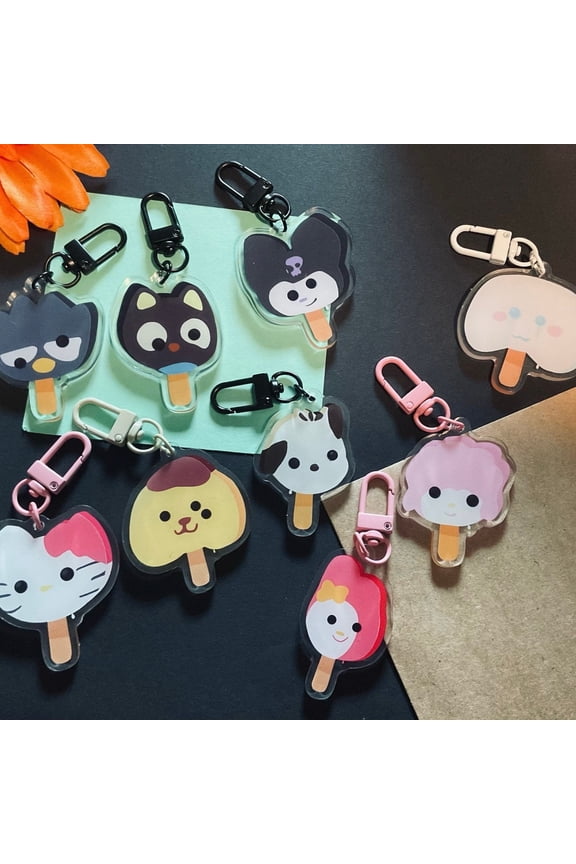 sanrio popsicle keychains hello kitty my melody tuxedo Sam pom pom purin keroppi kuromi cinnamoroll badtz maru pochaco (1 keychain)
