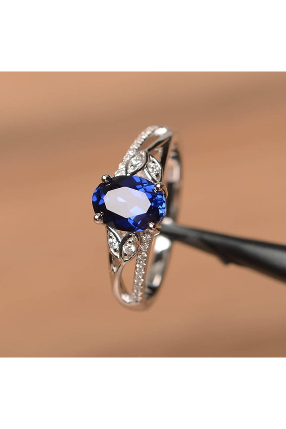 sapphire twig engagement ring oval cut September birthstone solid silver leaf ring