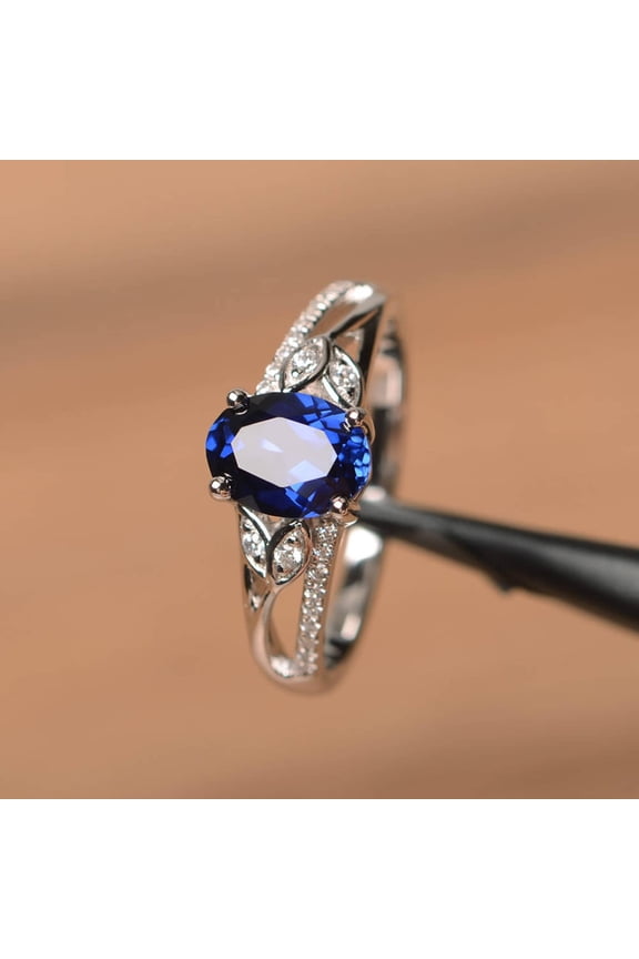 sapphire twig engagement ring oval cut September birthstone solid silver leaf ring