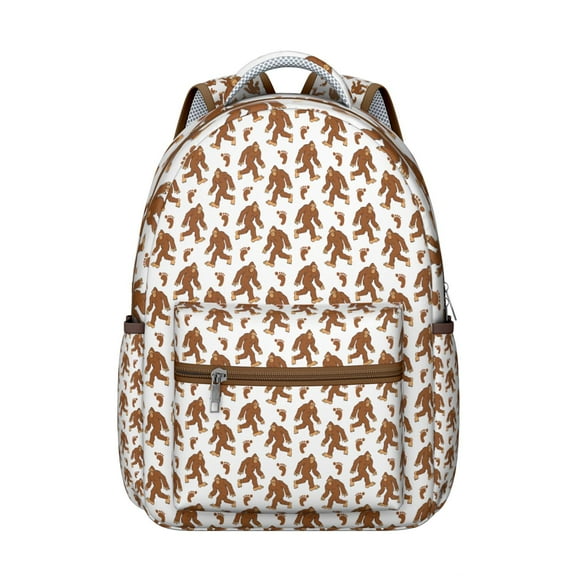 sasquatch survival theme Student’ backpack with bigfoot footprint print, camping and hiking design, breathable straps, waterproof oxford cloth, perfect for outdoor-loving Student