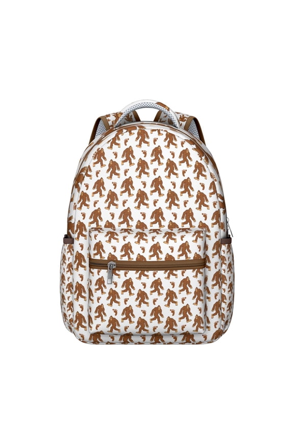 sasquatch survival theme Student’ backpack with bigfoot footprint print, camping and hiking design, breathable straps, waterproof oxford cloth, perfect for outdoor-loving Student