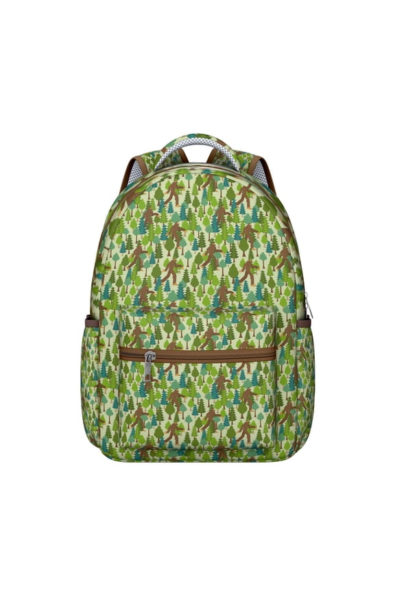 sasquatch survival theme Student’ backpack with bigfoot footprint print, camping and hiking design, breathable straps, waterproof oxford cloth, perfect for outdoor-loving Student