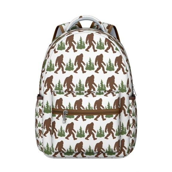 sasquatch survival theme Student’ backpack with bigfoot footprint print, camping and hiking design, breathable straps, waterproof oxford cloth, perfect for outdoor-loving Student