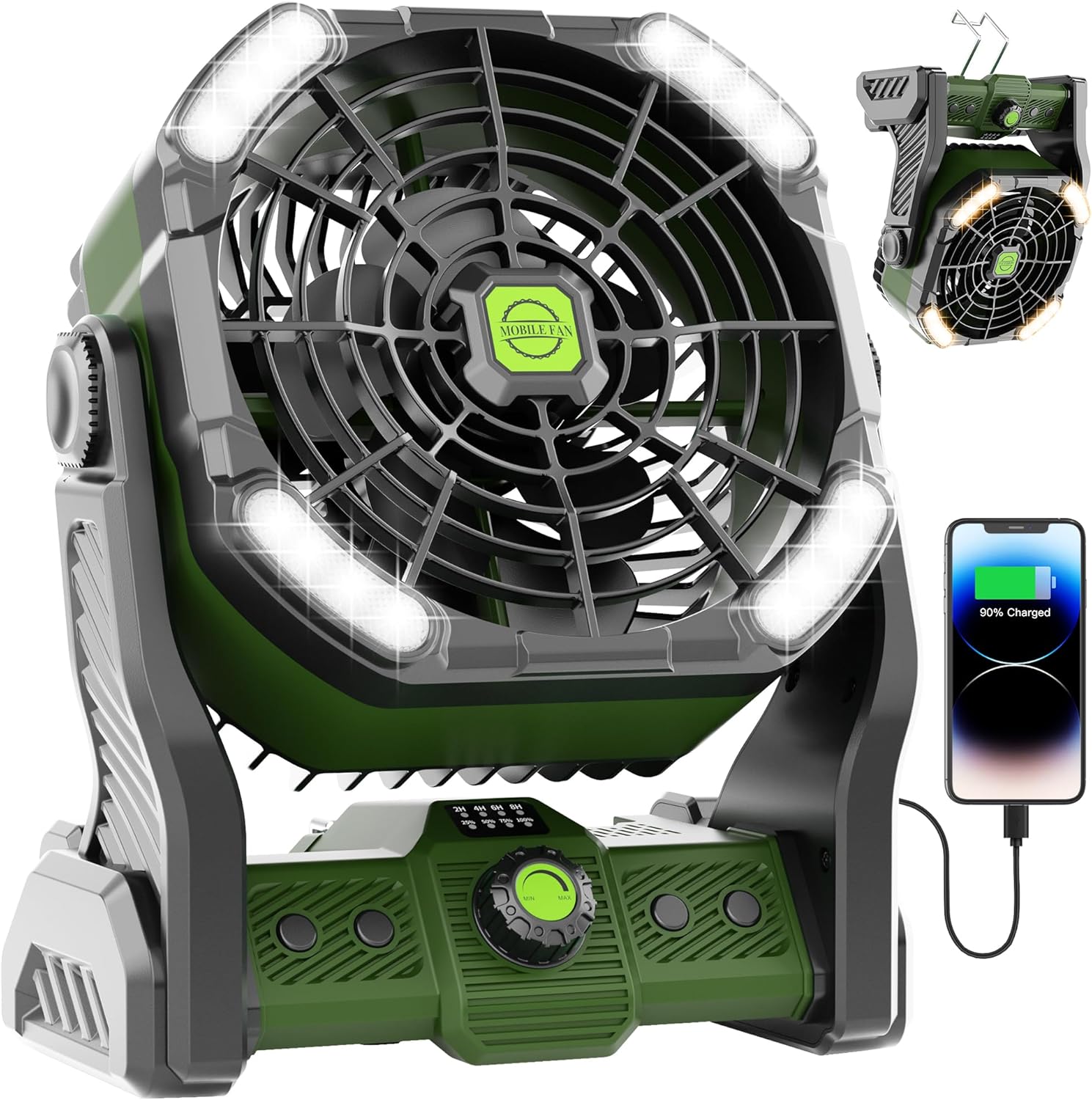 sasyxdc 20000mAh Portable Camping Fan Rechargeable Portable fans for Travel Battery Powered Fan with LED Lantern 270° Rotation USB Desk Battery Rechargeable Tent for camping essentials w
