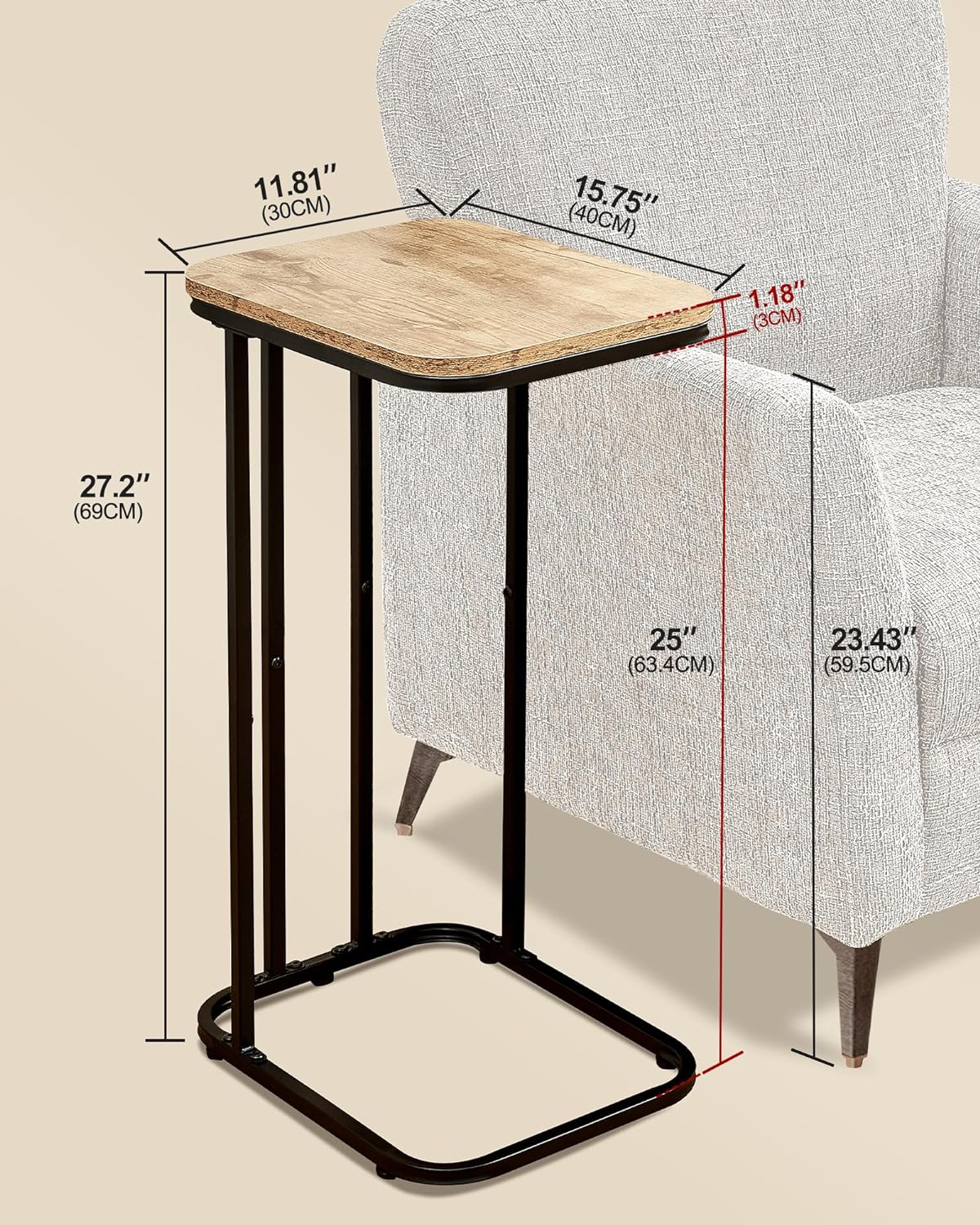 sasyxdc C Shaped End Table 27 Inches High Small Side Table for Sofa and ...