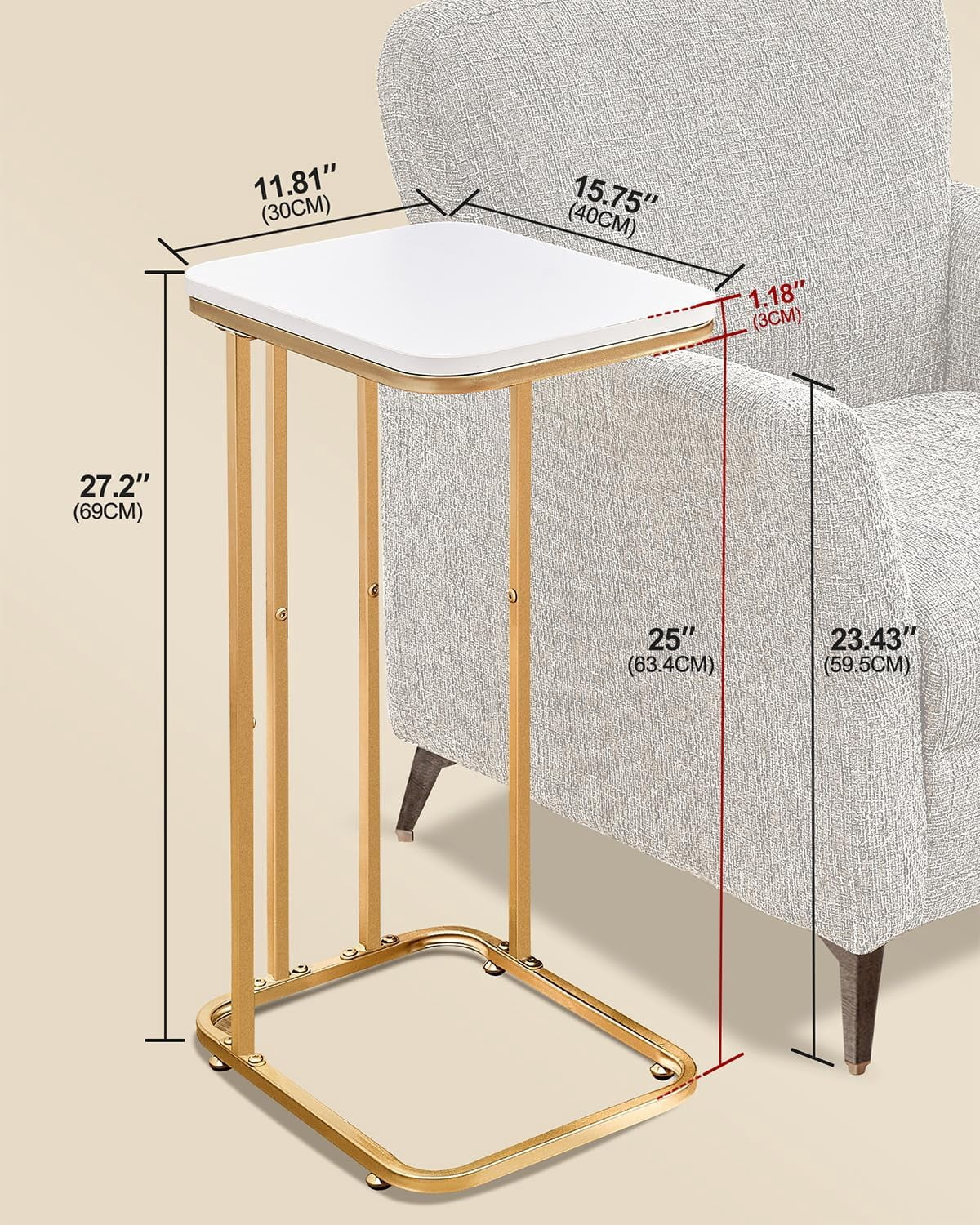 sasyxdc C Shaped End Table 27 Inches High Small Side Table for Sofa and ...