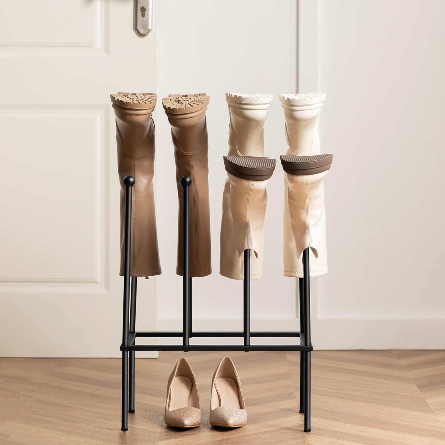 sasyxdc Free Standing Boot Racks Black Metal - Boot Organizer for Shoes ...