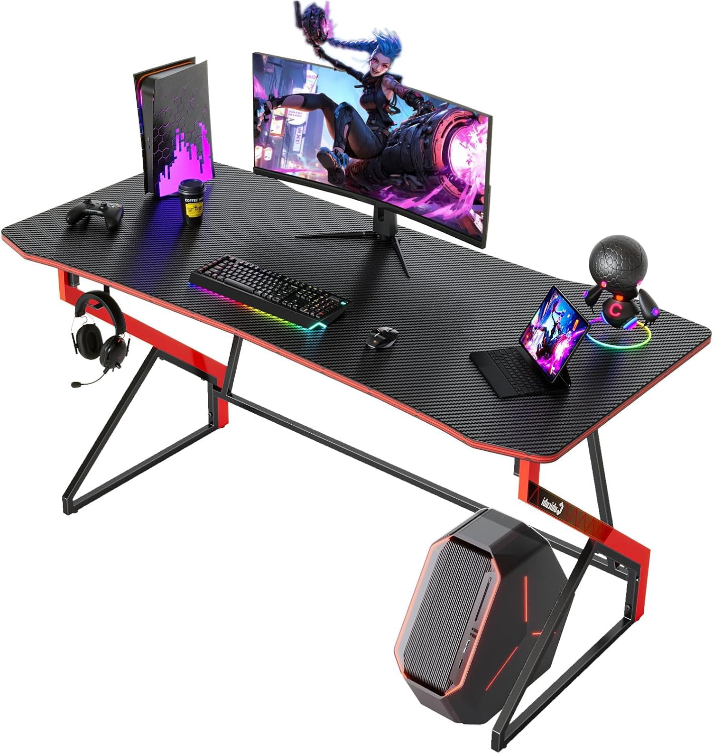 SASYXDC Gaming Z Shaped 55 inch Gamer Workstation Computer Carbon Fiber ...