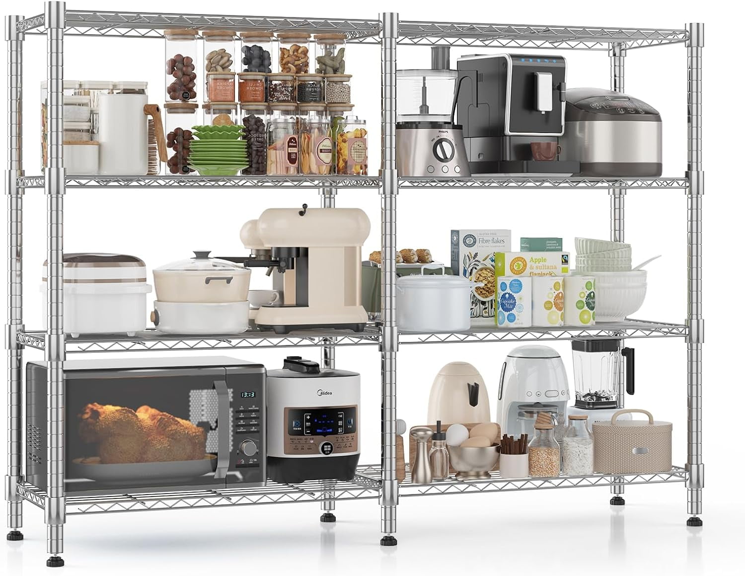 Silver Shelf Racks sasyxdc Heavy Duty Storage Shelves 4 Tier Wire Shelving Unit Adjustable ...
