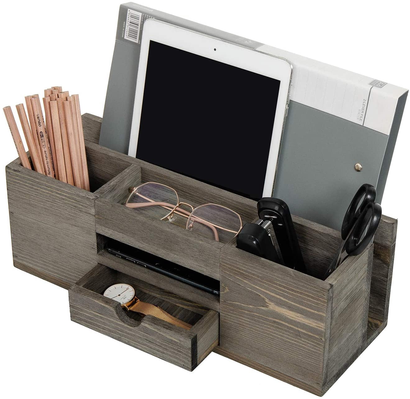 Hltser Liry Products Brown Wooden Desktop Organizer Multiple ...