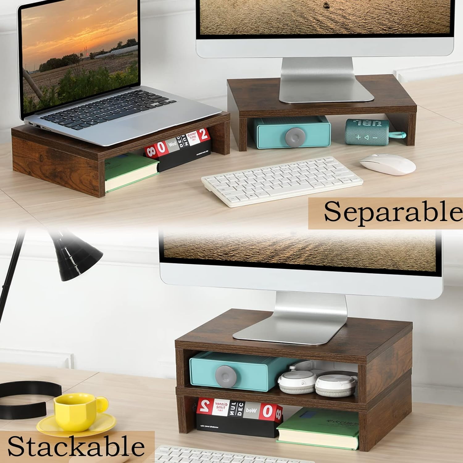sasyxdc Pink Monitor Stand Riser-2 Pack Wood 2 Tier Adjustable Monitor ...