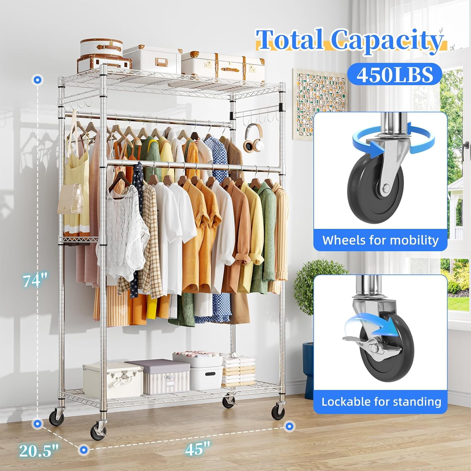 Mobile Clothes Racks sasyxdc Rolling Clothes Rack Clothing Rack Garment Racks for Hanging ...