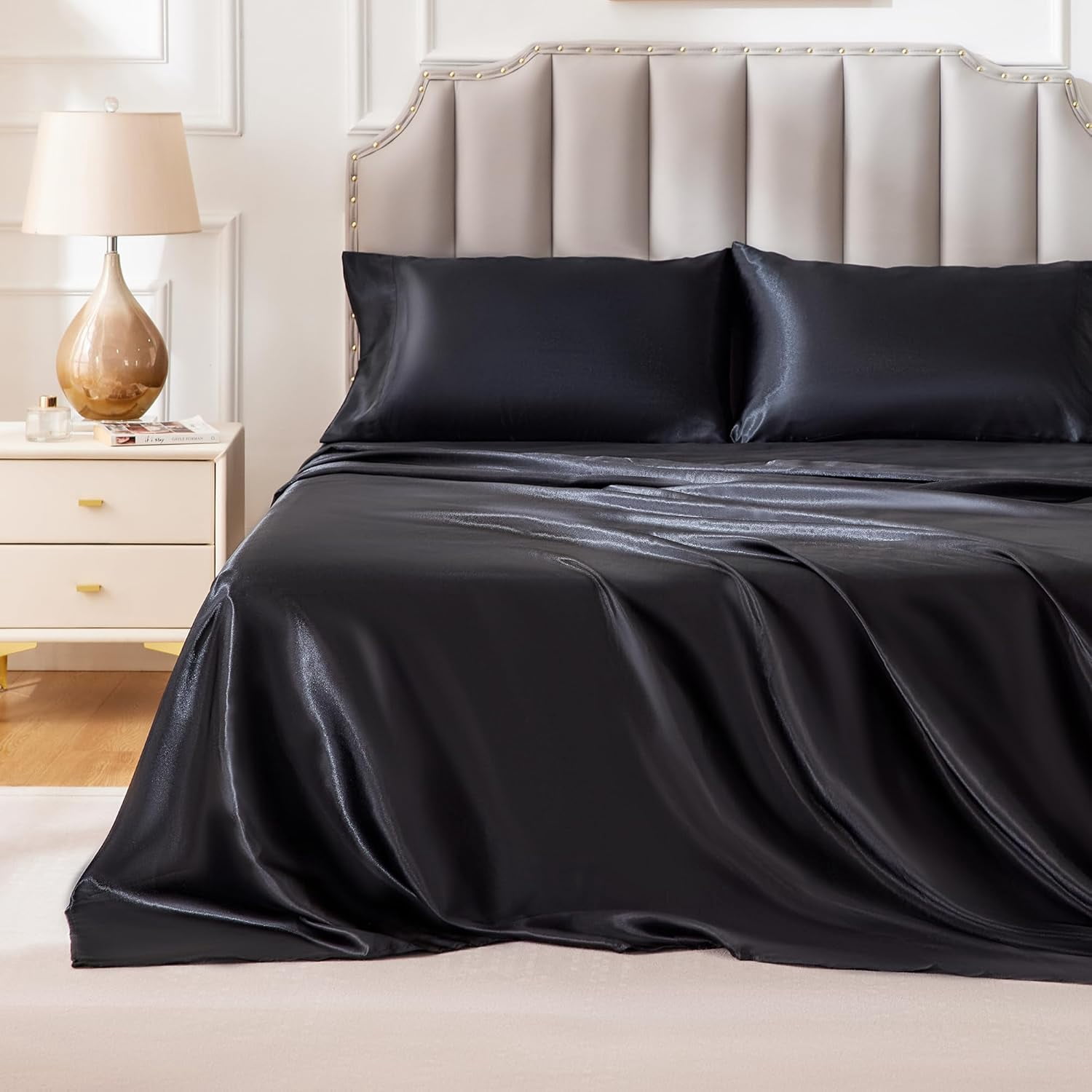 sasyxdc Satin Sheets Cal King Size Silky Soft 4-Piece Set Deep Pocket ...