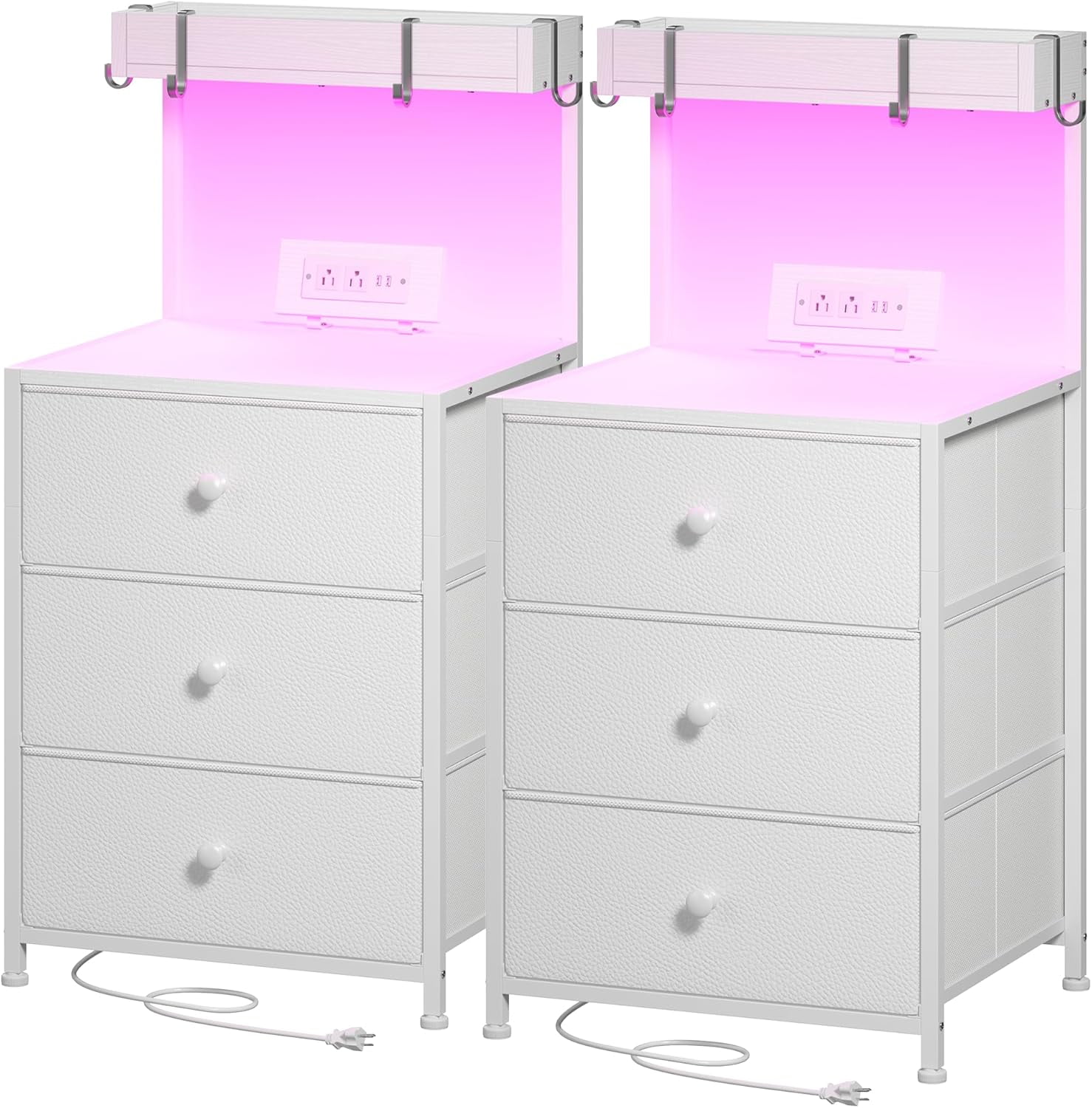 Tall Nightstand With Charging Station And LED Lights – 3 Drawer Storage Unit 3 thumbnail image