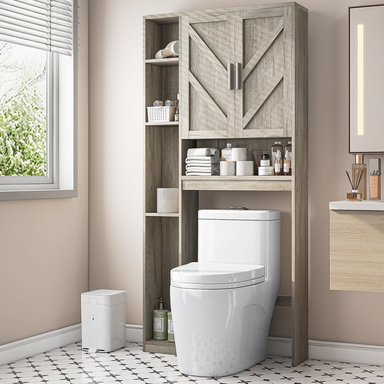 sasyxdc Over The Toilet Storage Cabinet with 7 Storage Shelves Above ...
