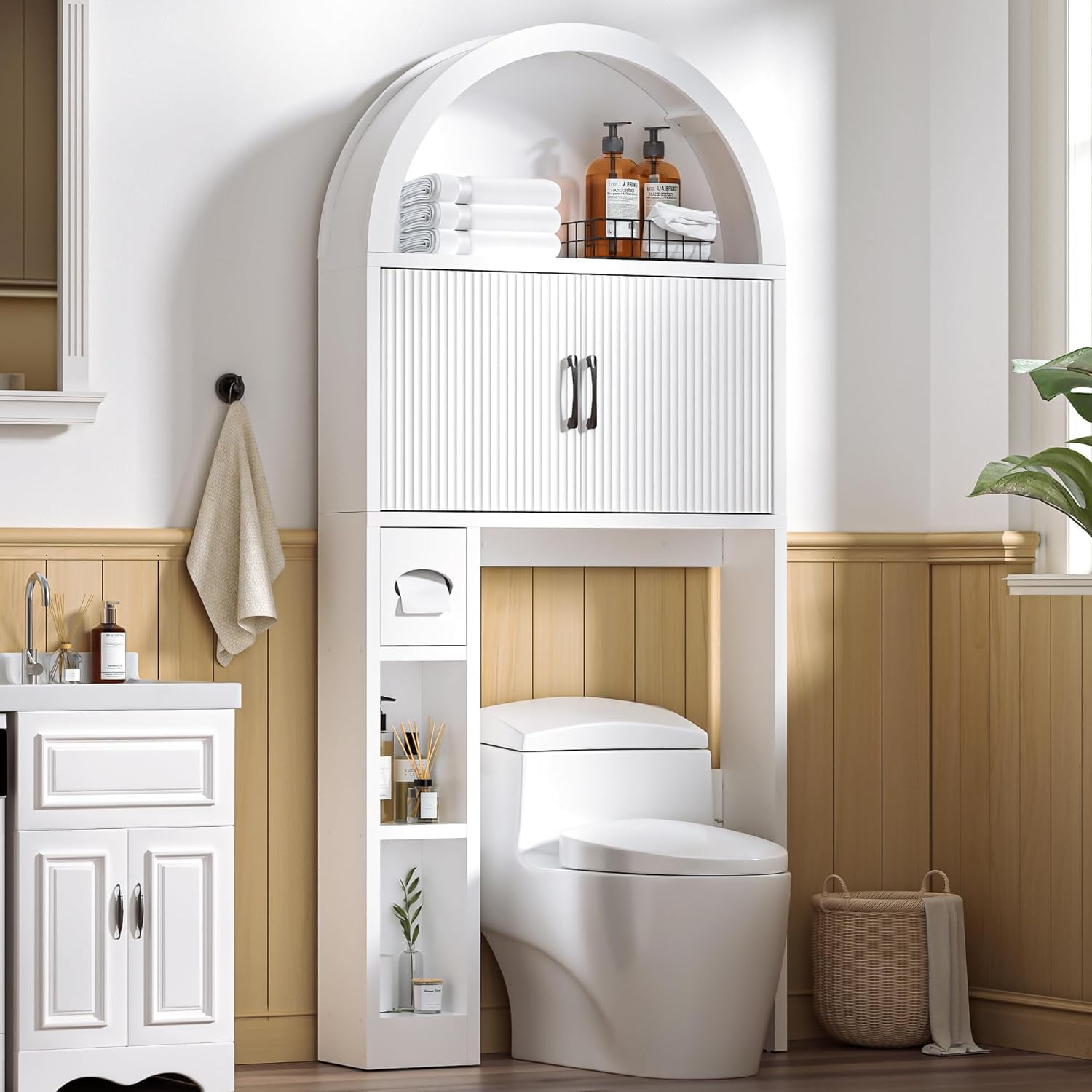 sasyxdc Over The Toilet Storage Cabinet Farmhouse Bathroom Organizer ...