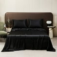 thumbnail image 1 of Black Satin Sheets Queen Size 4 Piece Luxury Silky Bed Set Soft Silk 12" Deep Pocket Cooling Breathable for Hair & Skin, 1 of 10