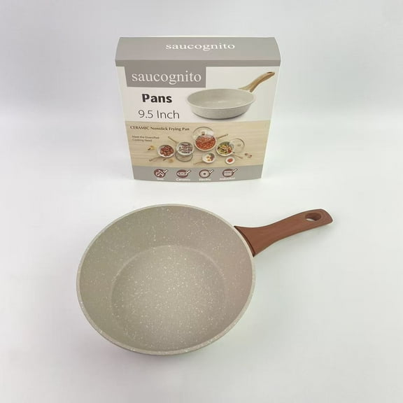 saucognito Pans,Nonstick Ceramic Frying Pan Skillet, 8-Inch Omelet Pan, Healthy Non Toxic Chef Pan, Induction Compatible Egg Pan with Heat Resistant Handle, PFAS-Free, White