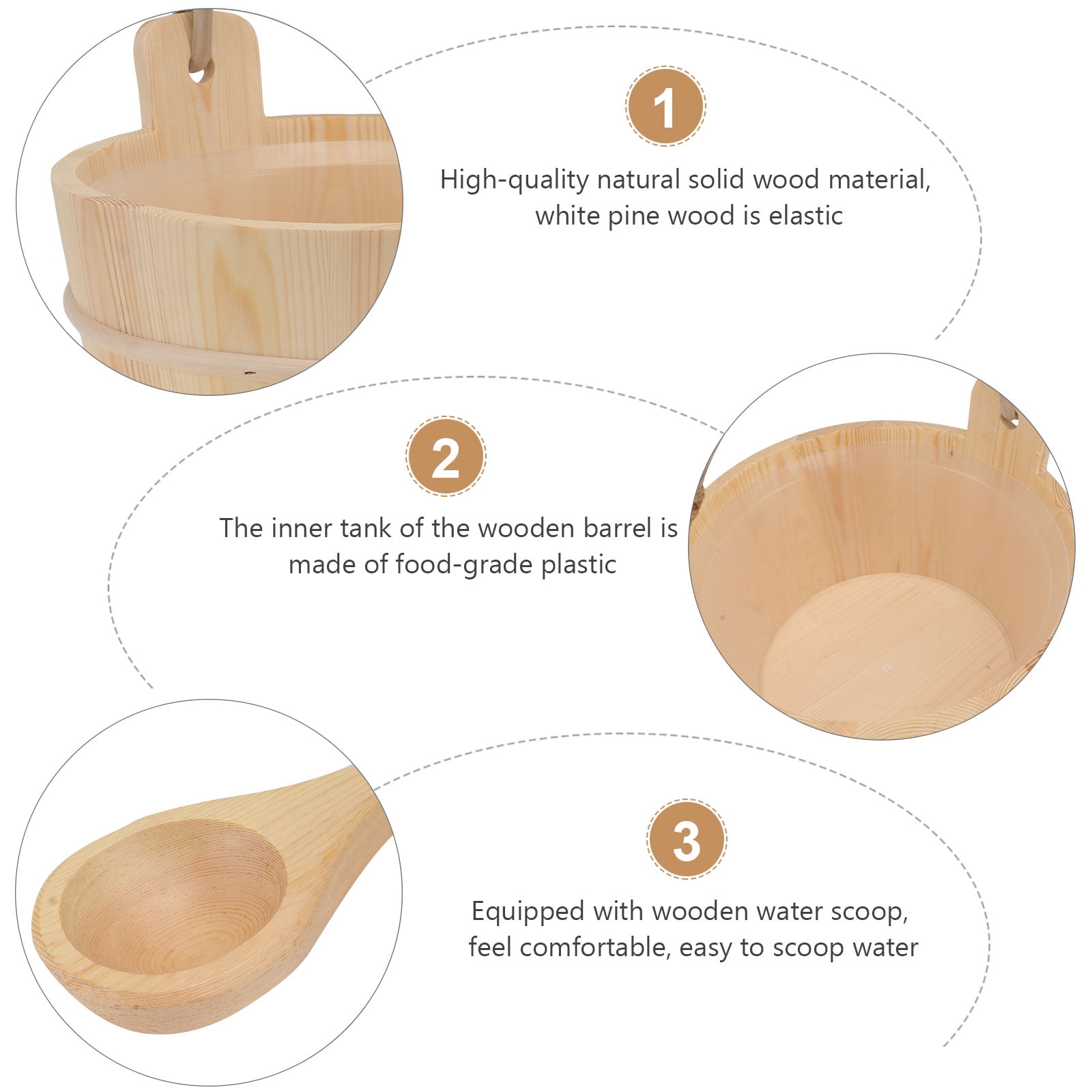 sauna bucket and spoon 1Set Wooden Barrel Spoon Bathing Barrel Set