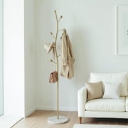 sawsile Gold Coat Rack Freestanding,Coat Hanger Stand with Natural Marble Base,Modern Sturdy Metal Clothes Standing Hall Tree for Hats,Scarf, Bag, Jacket