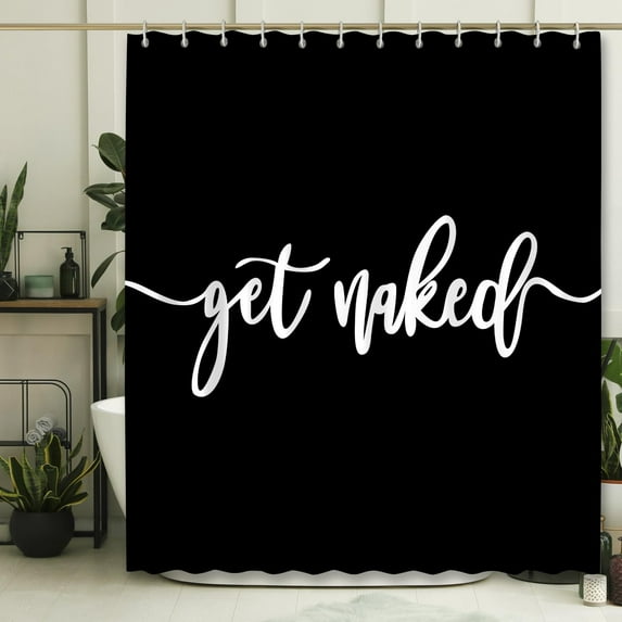 saxeuu Get Naked Shower Curtain Bathroom Set, Funny White Durable Waterproof Polyester Shower Curtain for Bathroom Bath Decor with Hooks 71 * 71 inches