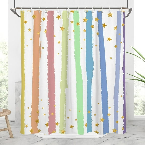 saxeuu Kids Rainbow Shower Curtain Girls Colorful Fun Cute Girly Striped Aesthetic Preppy Pastel Bright Kawaii Teen Women Toddler Abstract Home Bathroom Decor Bathtub Set with 12 Hooks, 72x72, Funky