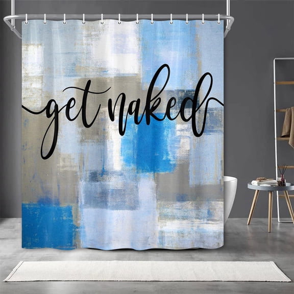 saxeuu Marble Fabric Shower Curtain Funny Black Art Get Naked on Chic 3D Crack Design Marble Bath Curtain, Modern Black and White Cloth Bathroom Shower Curtain Set with Hooks 72X72IN